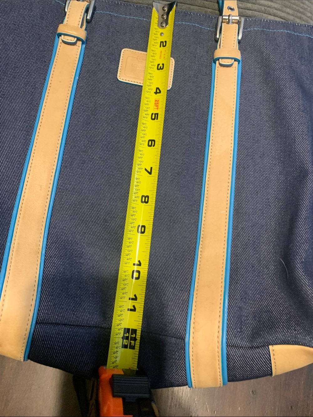 Coach Navy Canvas Tote with Tan Leather Straps and Teal Trim - Picture 8 of 8